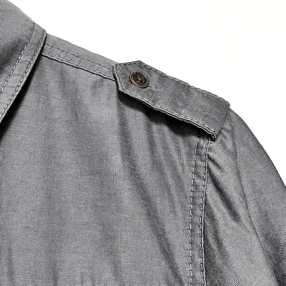 Vintage Chicos Jacket Military Linen Blend Grey SZ 1 Medium Minimalist Lagenlook - Picture 8 of 11
